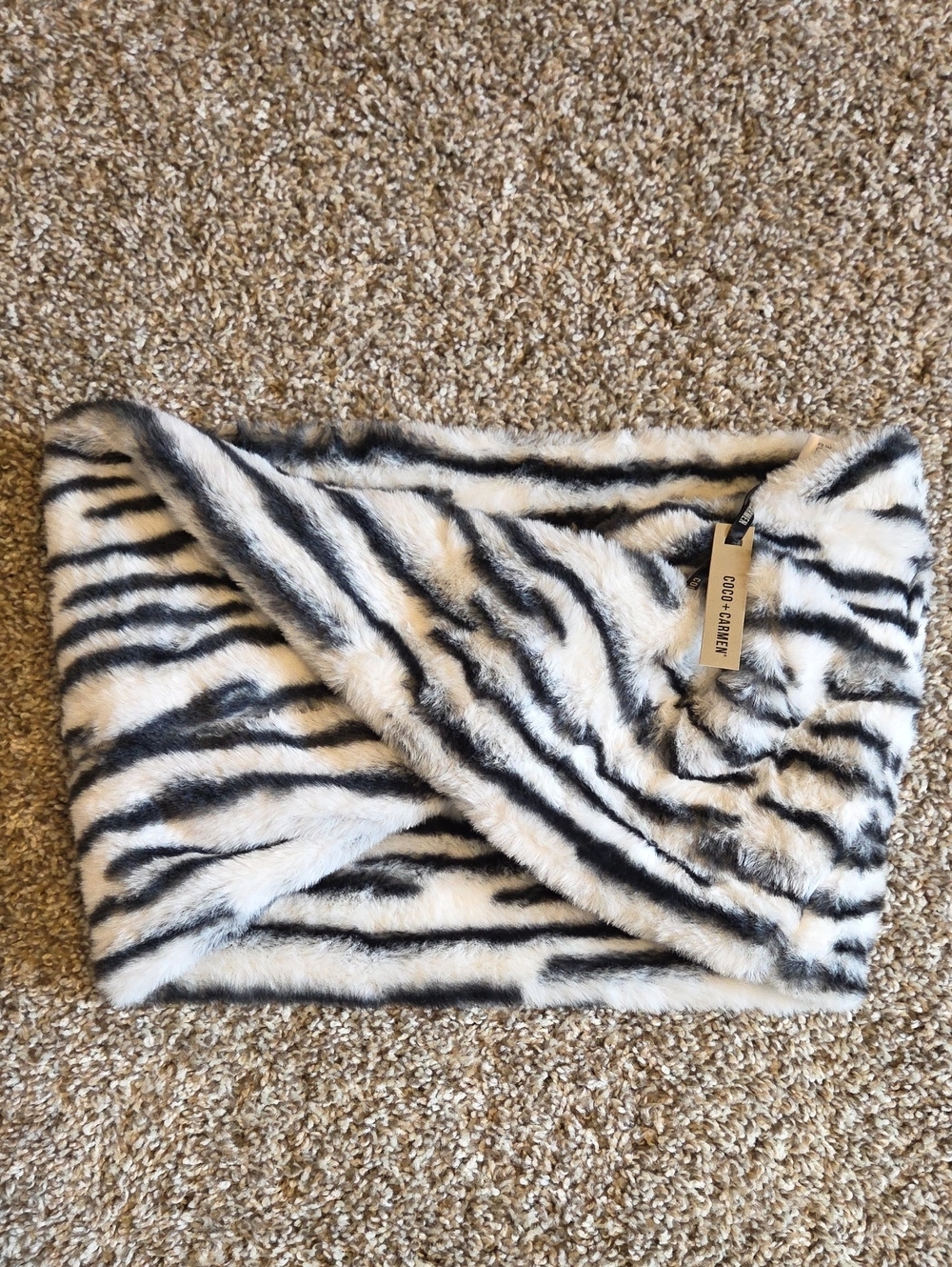 COCO + CARMEN Zebra Plush Twist Neck Scarf